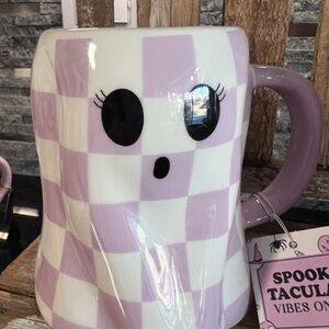 **RESERVED**Purple and White Checkered Ghost Mug